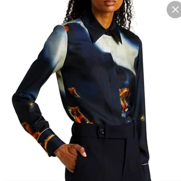 NWT $1950 Chloe Geode Print Twill Patterned Classic Silk Button Blouse Sz 40 (8) - Picture 2 of 16